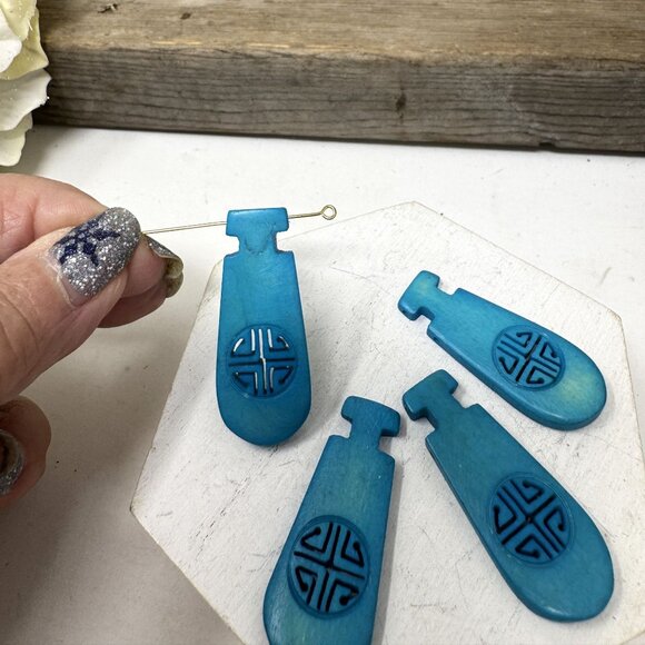 Bone Beads Pendants Turquoise Asian Cut Out Design 4 PC  42 x 17 mm - Picture 4 of 5